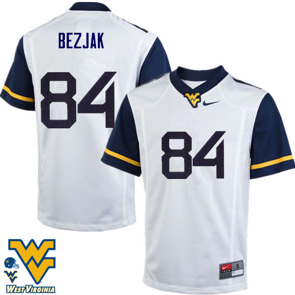 NCAA Men's Matt Bezjak West Virginia Mountaineers White #84 Nike Stitched Football College Authentic Jersey OQ23U17RF